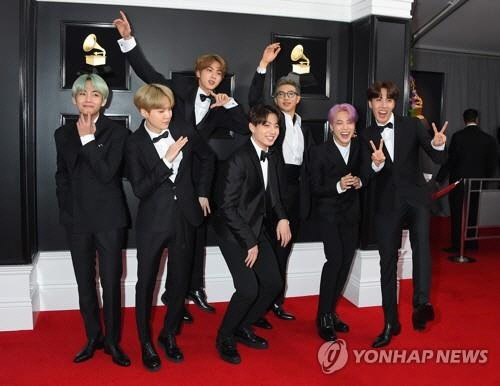 올해 2월 그래미 시상식에 참석한 방탄소년단. [PA와이어=연합뉴스]